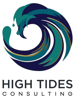 The The logo for High Tides Consulting is a digital image of a tidal wave swirling and preparing to splash down.