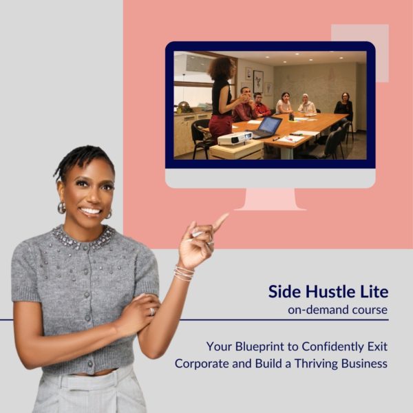 Product image for the Side Hustle Lite course, featuring instructor Marie Deveaux. The image text reads: Side Hustle Lite, the essential starter kit for building your service-based side hustle.